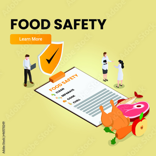 Food safety regulation 3d isometric vector illustration concept for banner, website, landing page template, ads and flyer