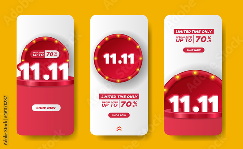 11.11 sale offer banner discount social media banner promotion with 3d text and podium product display and circle round decoration