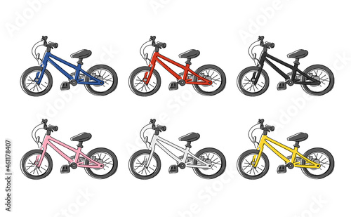 カラフルな自転車、子供用自転車のベクターイラストセット