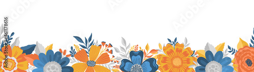 Flower elongate frame in elegant style.Vintage floral background.Romantic design template.