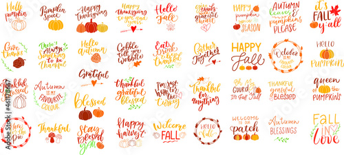 Fall vector set, autumn quote bundle, cute fall illustrations collection, Autumn quotes svg.