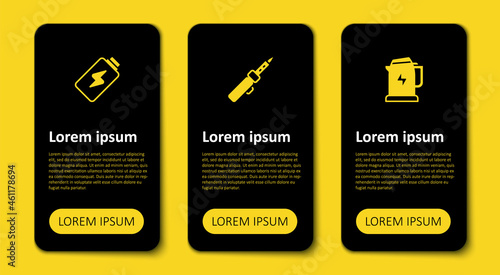 Set Electric kettle, Soldering iron and Battery charge. Business infographic template. Vector