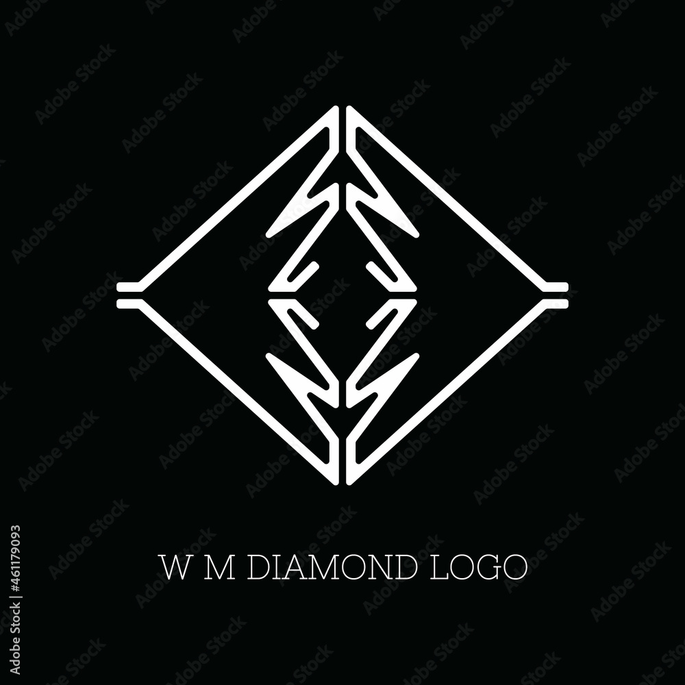 M W letter logo. The mono line of 2 letters M and 2 letters W facing each other and forming a diamond shape. 4 letter logo design in EPS8.
