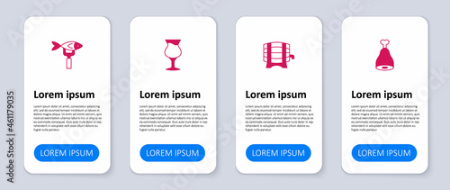 Set Chicken leg, Wooden barrel on rack, Glass of beer and Dried fish. Business infographic template. Vector