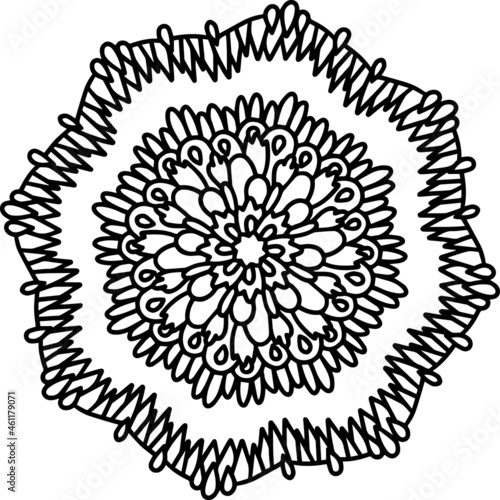 Mandala radiant starry doodle  line hand-drawn pattern coloring page book black and white art therapy relax psychology magnificent shell amazing
