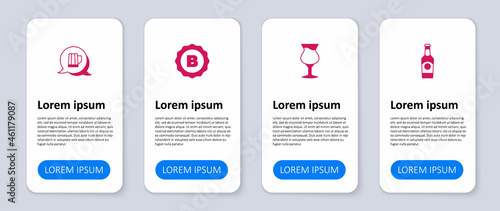 Set Beer bottle, Glass of beer, Bottle cap and Wooden mug. Business infographic template. Vector