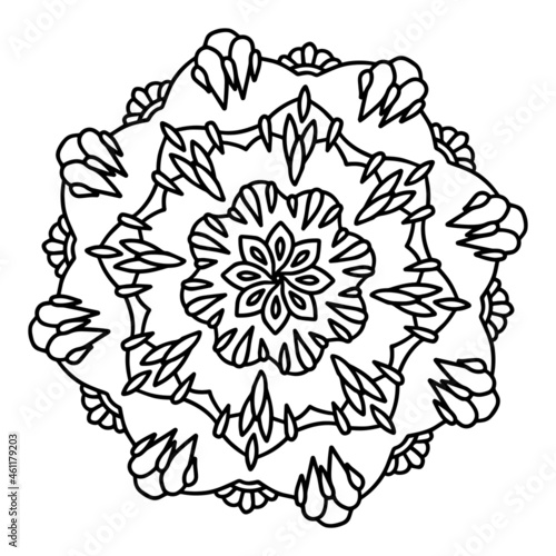 Mandala radiant starry doodle  line hand-drawn pattern coloring page book black and white art therapy relax psychology drop amazing