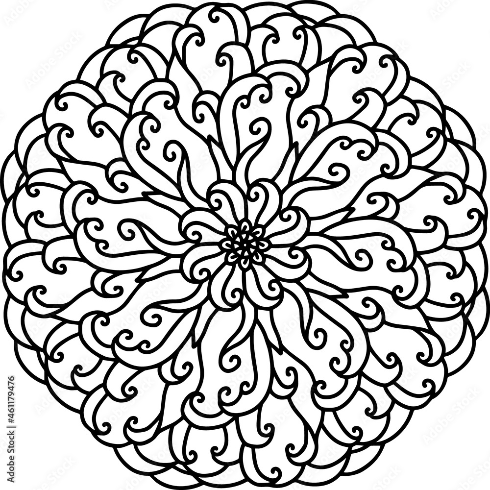 Mandala radiant starry doodle line hand-drawn pattern coloring page book black and white art therapy relax psychology flowery magnificent amazing curl lace Mandala radiant starry doodle line hand-drawn pattern coloring page book black and white art therapy relax psychology flowery magnificent amazing curl lace