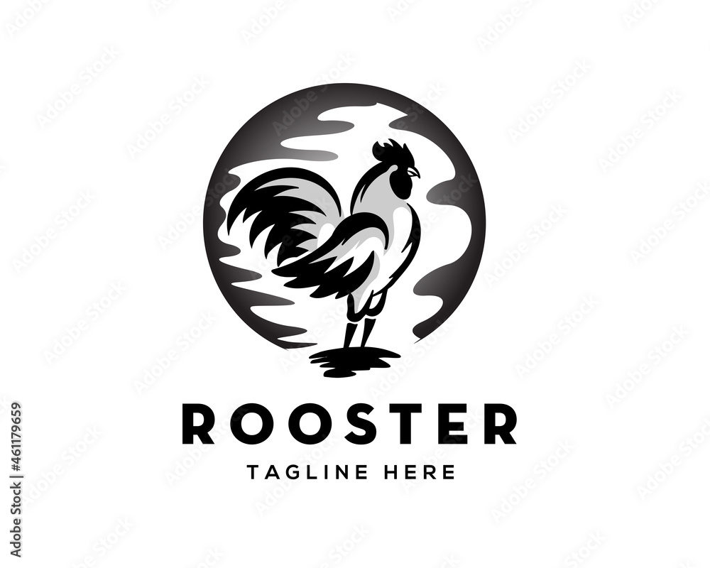 Obraz premium circle background stand rooster logo template illustration