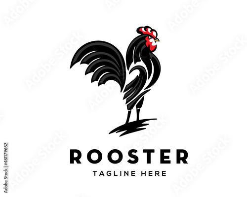 abstract stand rooster black silhouette logo template illustration