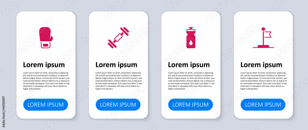 Set Flag, Fitness shaker, Dumbbell and Boxing glove. Business infographic template. Vector Set Flag, Fitness shaker, Dumbbell and Boxing glove. Business infographic template. Vector