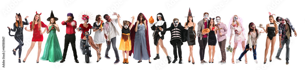 Beautiful woman dressed as witch for Halloween on white background Beautiful woman dressed as witch for Halloween on white background