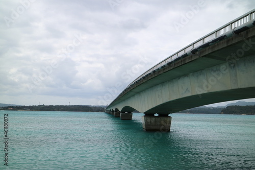 Famous sights in Okinawa, Kouri Bridge, blue sea, blue sky and white clouds © 11star