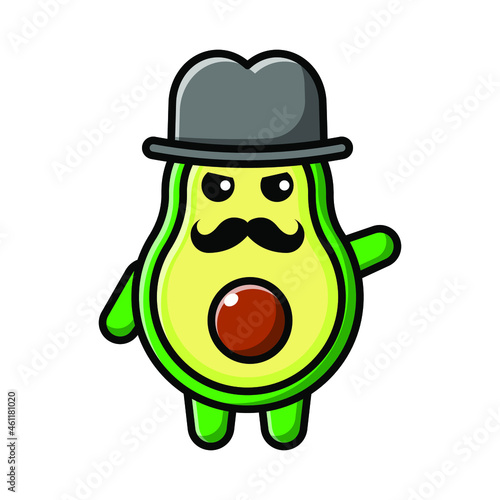cute avocado using hat icon illustration vector graphic