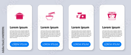 Set Oven, Kitchen meat grinder, Asian noodles bowl and Cooking pot. Business infographic template. Vector