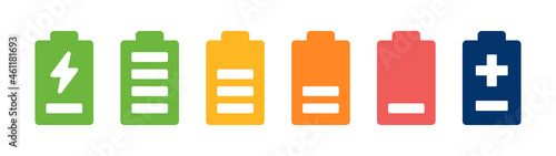 Battery capacity charge icon set. Collection of battery level indicators symbol.