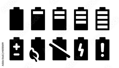 Battery icons set. Battery charging charge indicator icon vector isolated on white background.