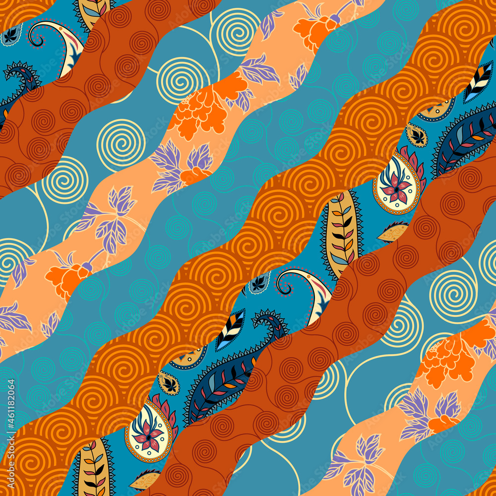 Naklejka premium Patchwork textile pattern. Seamless quilting design background.