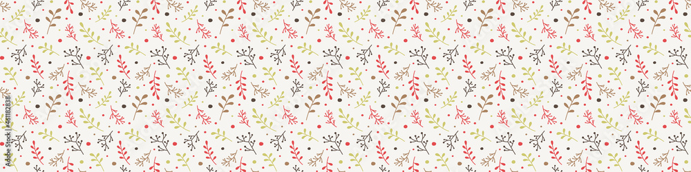 Christmas texture with Xmas branches. Panoramic header. Vector