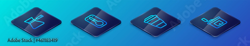 Set Isometric line Coffee cup to go, turk, Manual coffee grinder and thermometer icon. Vector