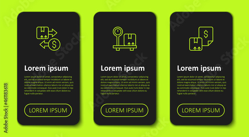 Set line Tax cardboard box, Scale with and Waybill. Business infographic template. Vector