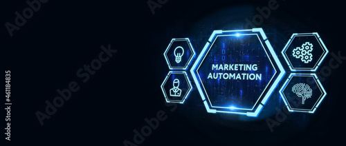 Planning marketing strategy. Business, Technology, Internet and network concept. the word: Marketing automation. 3d illustration