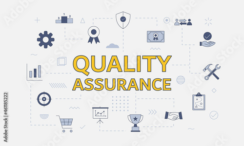 qa quality assurance concept with icon set with big word or text on center