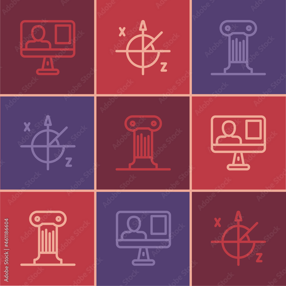 Set line Online class, Law pillar and Trigonometric circle icon. Vector Set line Online class, Law pillar and Trigonometric circle icon. Vector