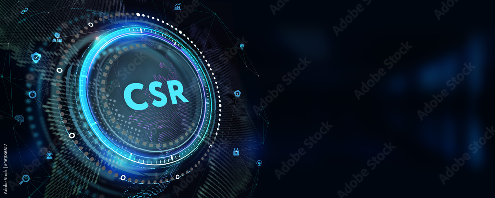 The concept of business, technology, the Internet and the network. virtual screen of the future and sees the inscription: CSR. 3d illustration The concept of business, technology, the Internet and the network. virtual screen of the future and sees the inscription: CSR. 3d illustration