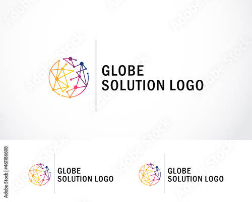 globe solution logo creative color modern system connect digital tech design concept