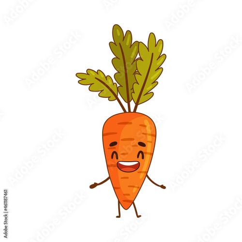 Happy carrot vegetable character cartoon vector illustration on white background