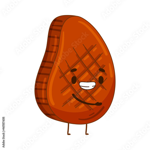 Happy funny smiling meat beef steak cartoon character vector illustration