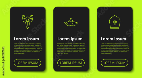 Set line Carnival mask, and Pope hat. Business infographic template. Vector