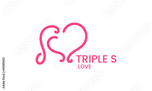 Pink triple s, sss love logo design. icon lines symbolize connections with family or peoples.