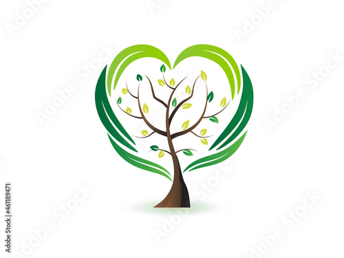 Tree ecology environment protection love heart shape forest icon symbol logo vector image design template