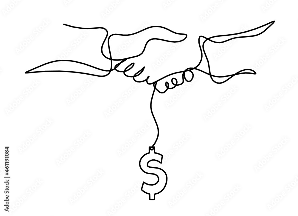 Obraz premium Abstract handshake as line drawing on white background. Vector