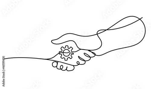 Abstract handshake as line drawing on white background. Vector