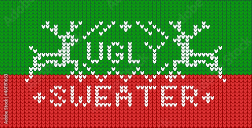 Christmas pattern with lettering ugly sweater and knitting red green