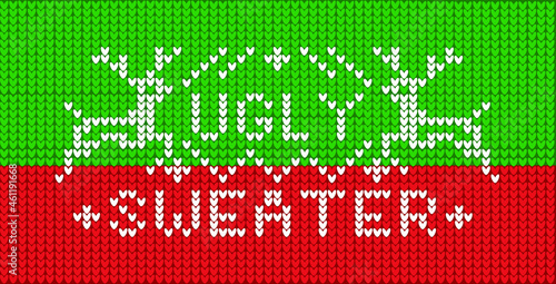 Christmas pattern with lettering ugly sweater and knitting red green vector