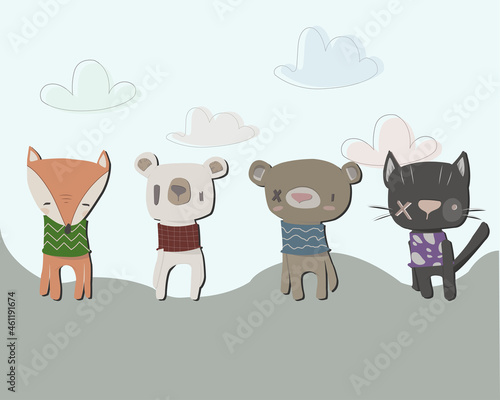 Vector set of funny cartoon animals