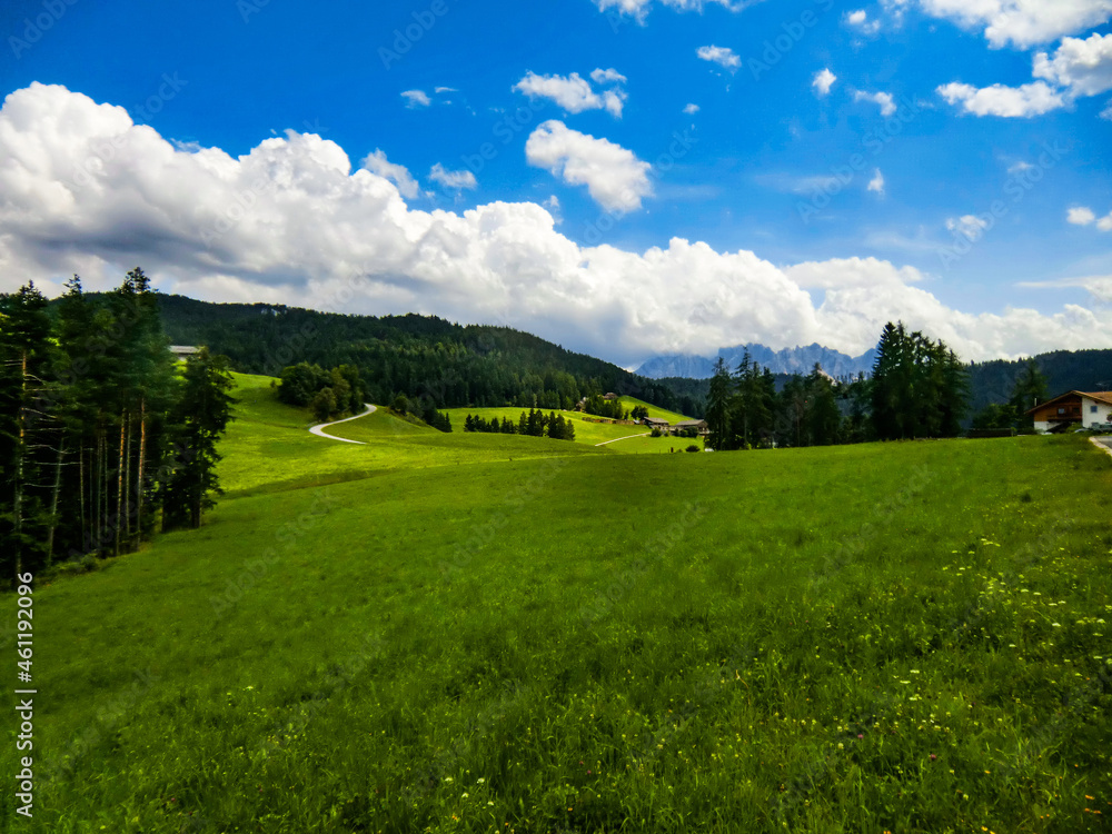 Panoramic landscape of Val d Ega, Eggen valley, summer 2021, South Tyrol, Italy, Europe