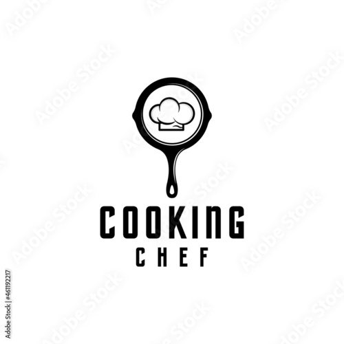 Frying pan with chef hat logo restaurant