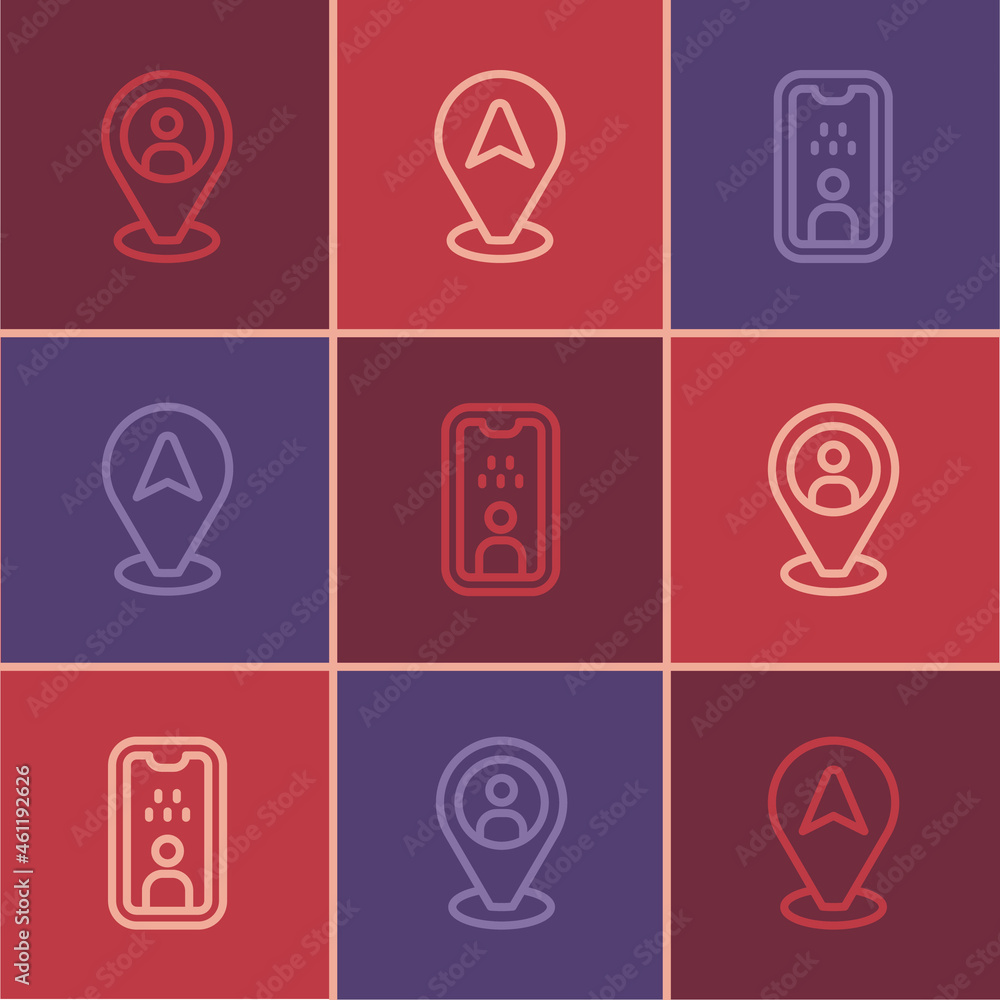 Set line Taxi client, driver license and Location taxi car icon. Vector Set line Taxi client, driver license and Location taxi car icon. Vector