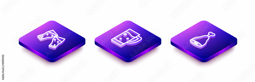 Set Isometric line Glass of beer, and Chicken leg icon. Vector Set Isometric line Glass of beer, and Chicken leg icon. Vector