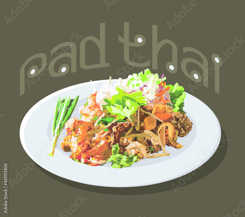 Pad Thai recipe drawing vector local dish