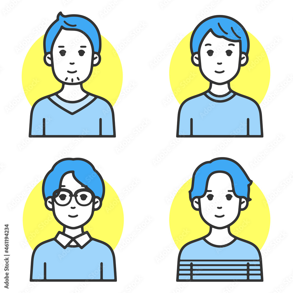 Web口コミ広告に使いやすいシンプルでフラットな線のキャラクター若い世代の男性バリエーション Web口コミ広告に使いやすいシンプルでフラットな線のキャラクター若い世代の男性バリエーション