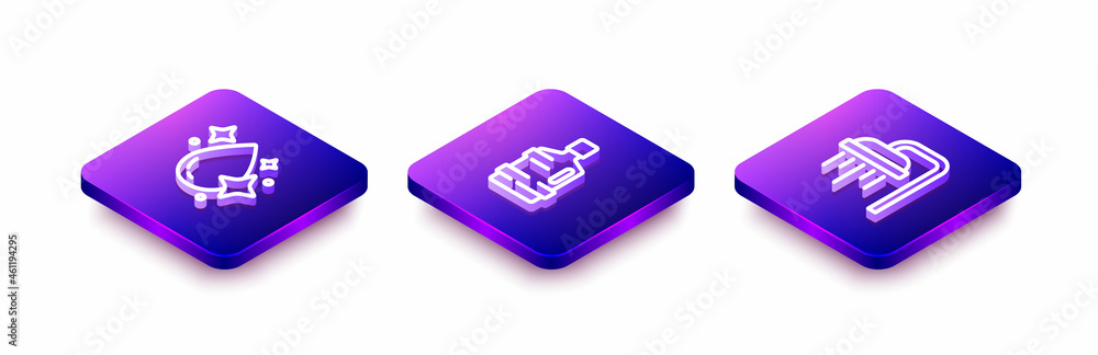Set Isometric line Water drop, Big bottle with clean water and Shower icon. Vector Set Isometric line Water drop, Big bottle with clean water and Shower icon. Vector