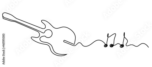 Abstract guitar as continuous lines drawing on white background. Vector