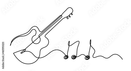 Abstract guitar as continuous lines drawing on white background. Vector