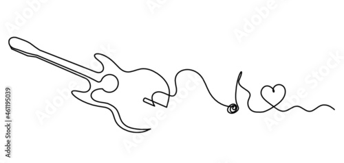 Abstract guitar as continuous lines drawing on white background. Vector